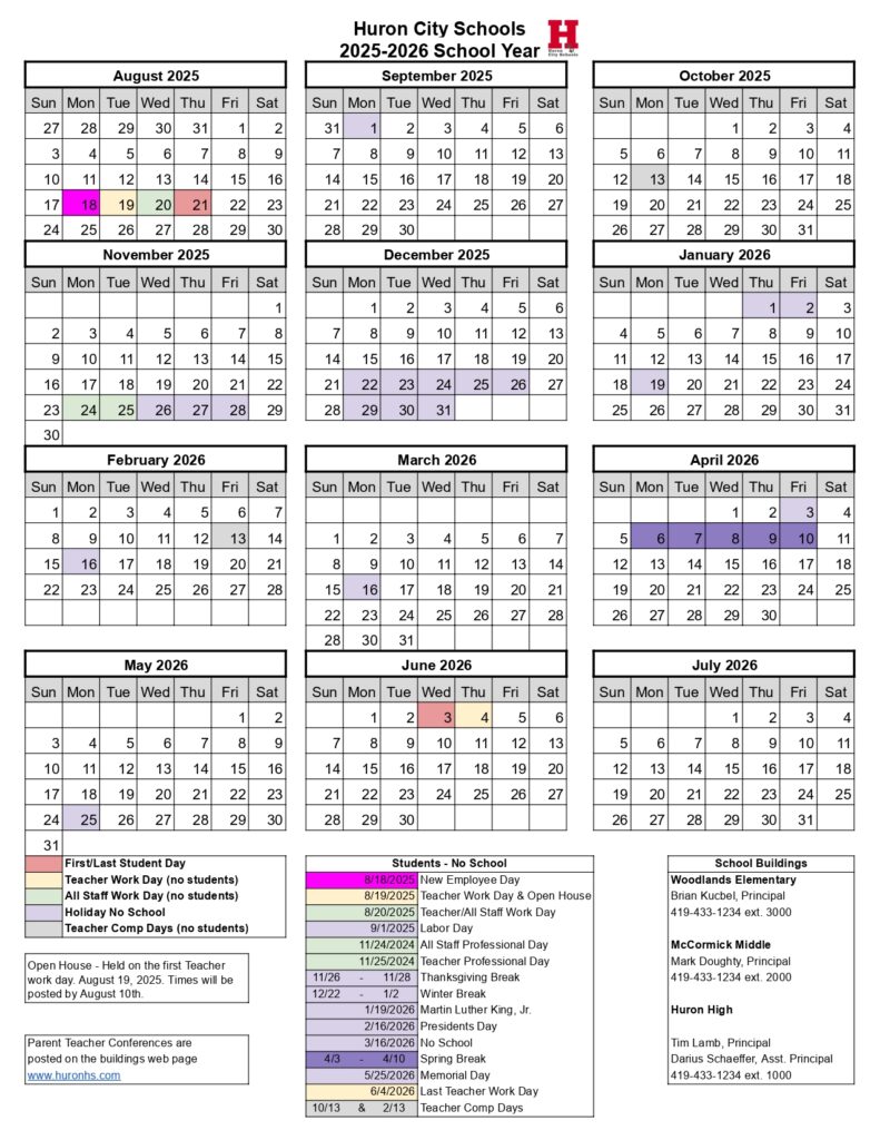 huron city schools calendar