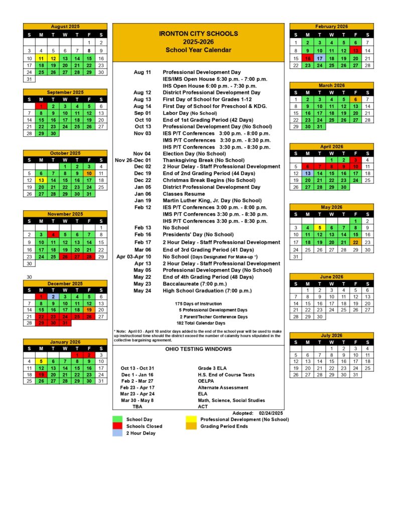 Ironton City School district calendar