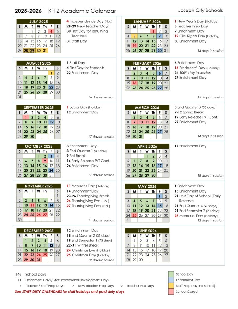 Joseph City School District CALENDAR