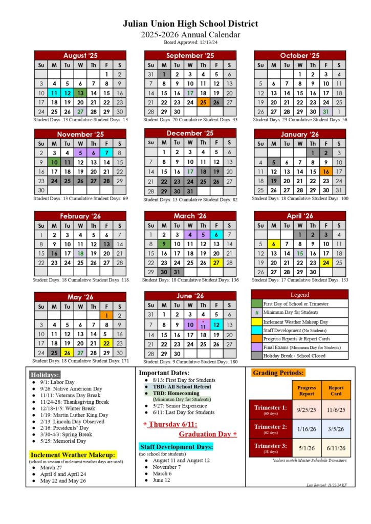 Julian Union High School District CALENDAR