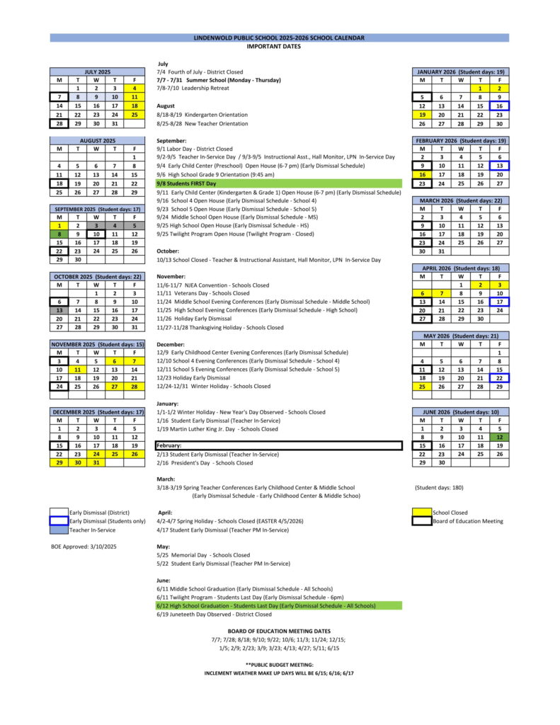Lindenwold Public Schools Calendar