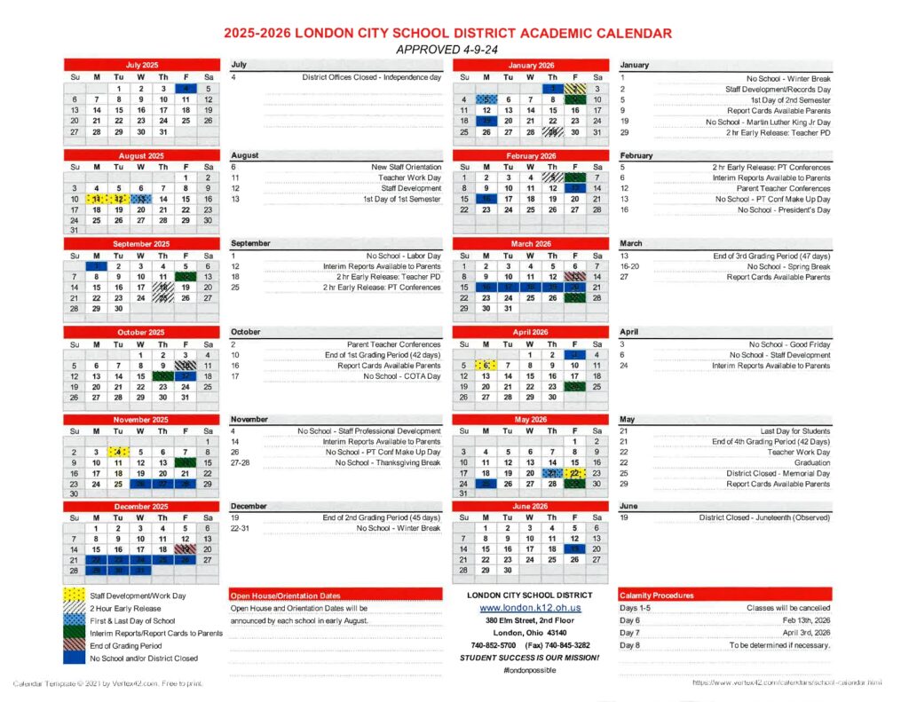 LONDON CITY SCHOOLS OH calendar