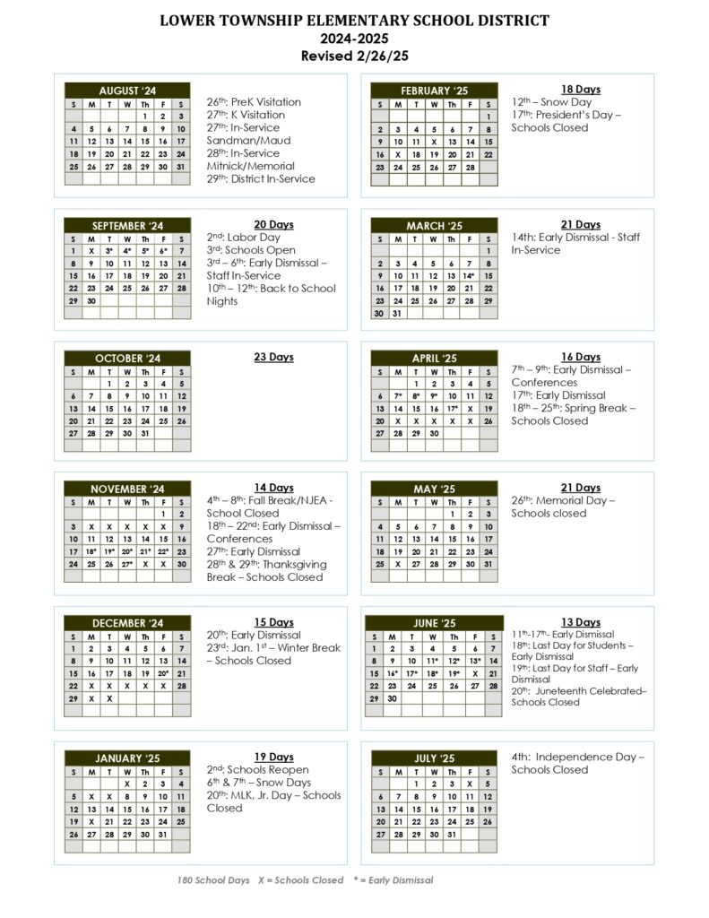 Lower Township Elementary School Calendar