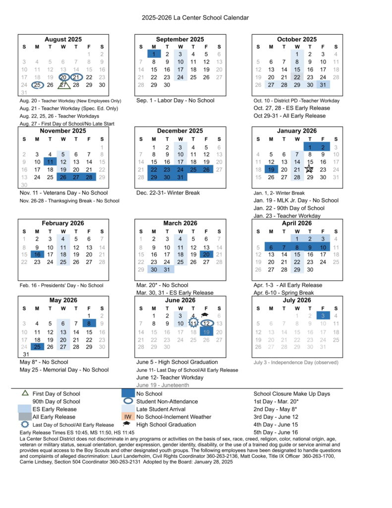 La Center school district calendar