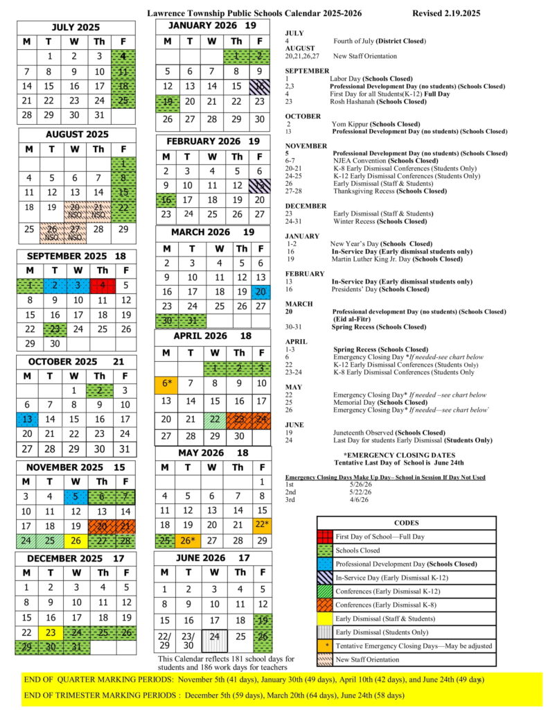 Lawrence Township Public Schools Calendar