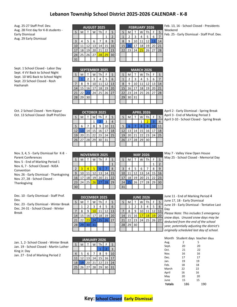 Lebanon Township School District CALENDAR