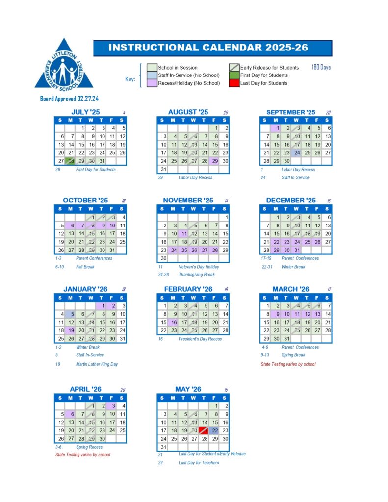 Littleton Elementary School District calendar