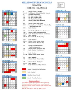 MILLSTONE SCHOOL CALENDAR