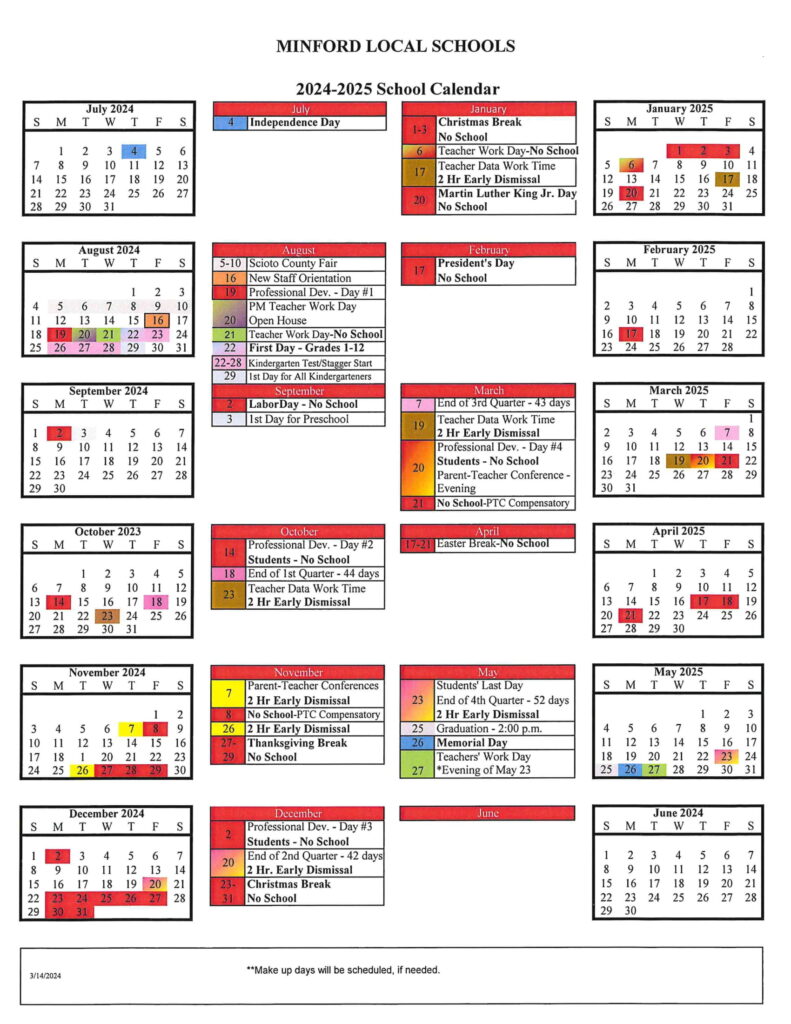 MINFORD LOCAL SCHOOLS CALENDAR