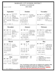 MARGATE CITY SCHOOL CALENDAR