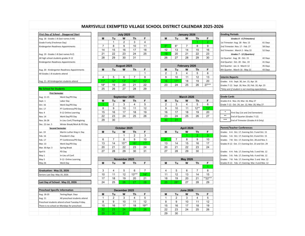 MARYSVILLE SCHOOLS CALENDAR 25-26