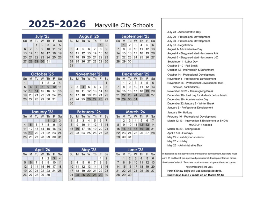 Maryville City Schools calendar