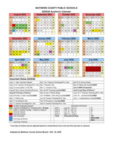 Mathews County Public Schools Calendar