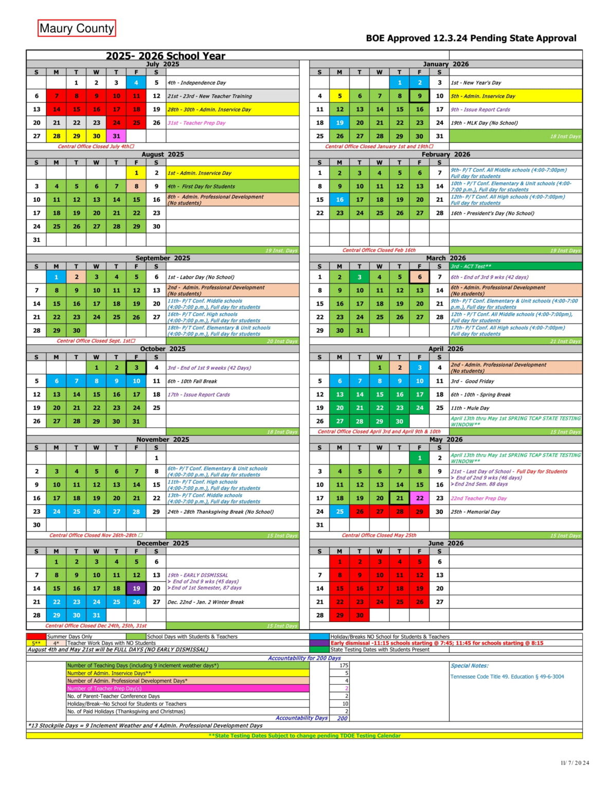 Maury County Public Schools Calendar 25-26 Revised [PDF] - EduCounty