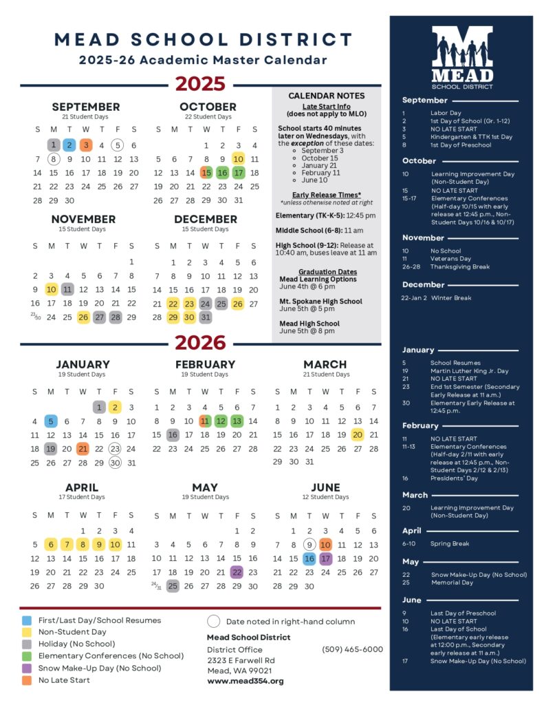 Mead School District calendar