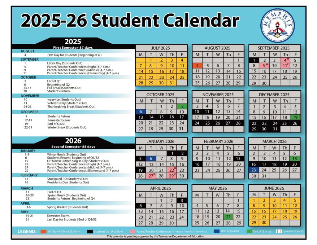 Memphis Shelby County Schools CALENDAR