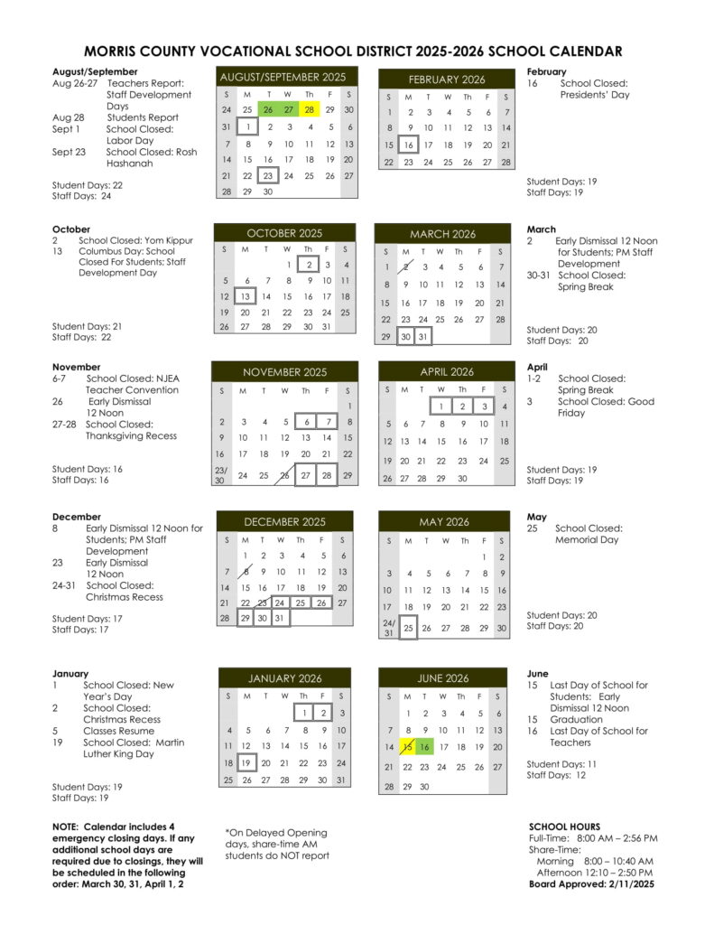 morris county vocational school district calendar