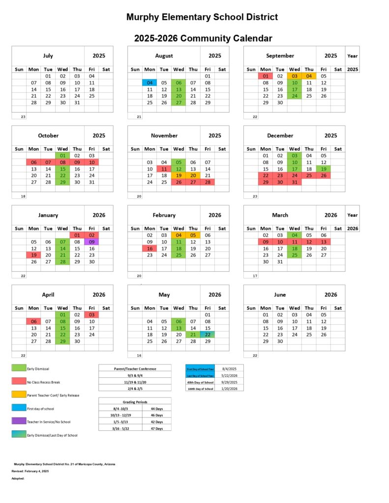 Murphy Elementary School District CALENDAR