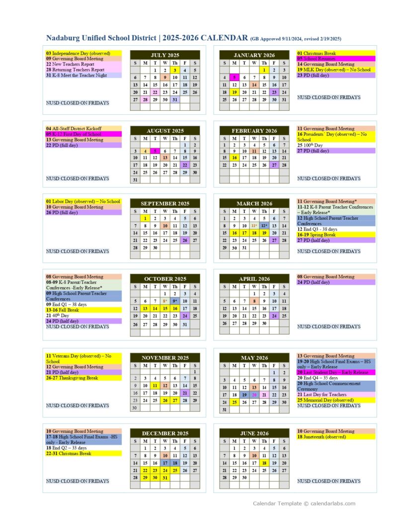 nadaburg unified school calendar