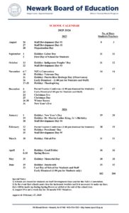 Newark Board of Education calendar