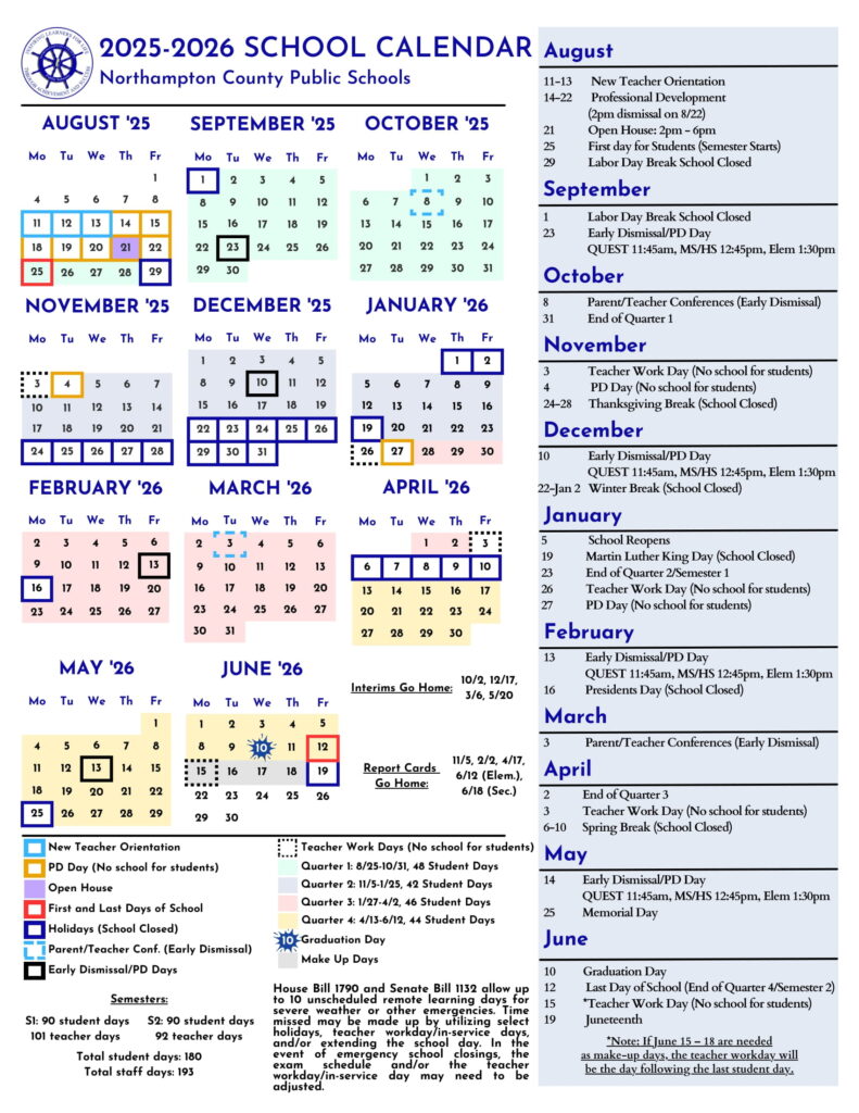 Northampton County Public Schools Calendar