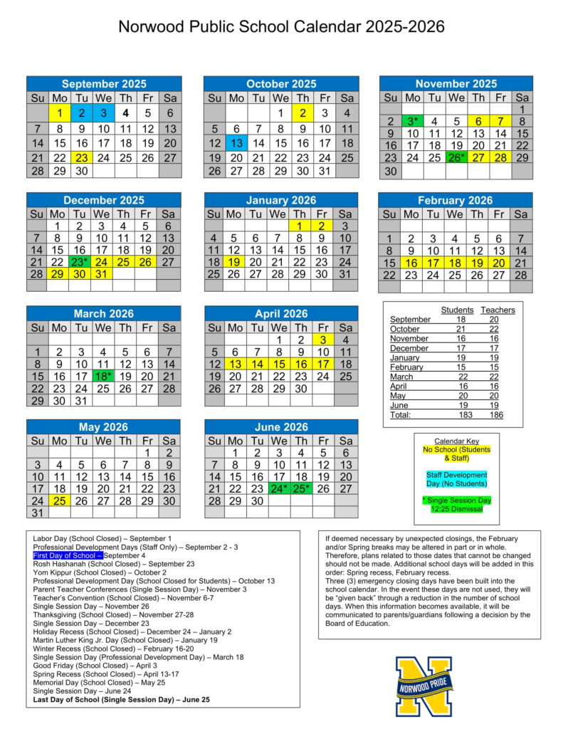 norwood public school calendar