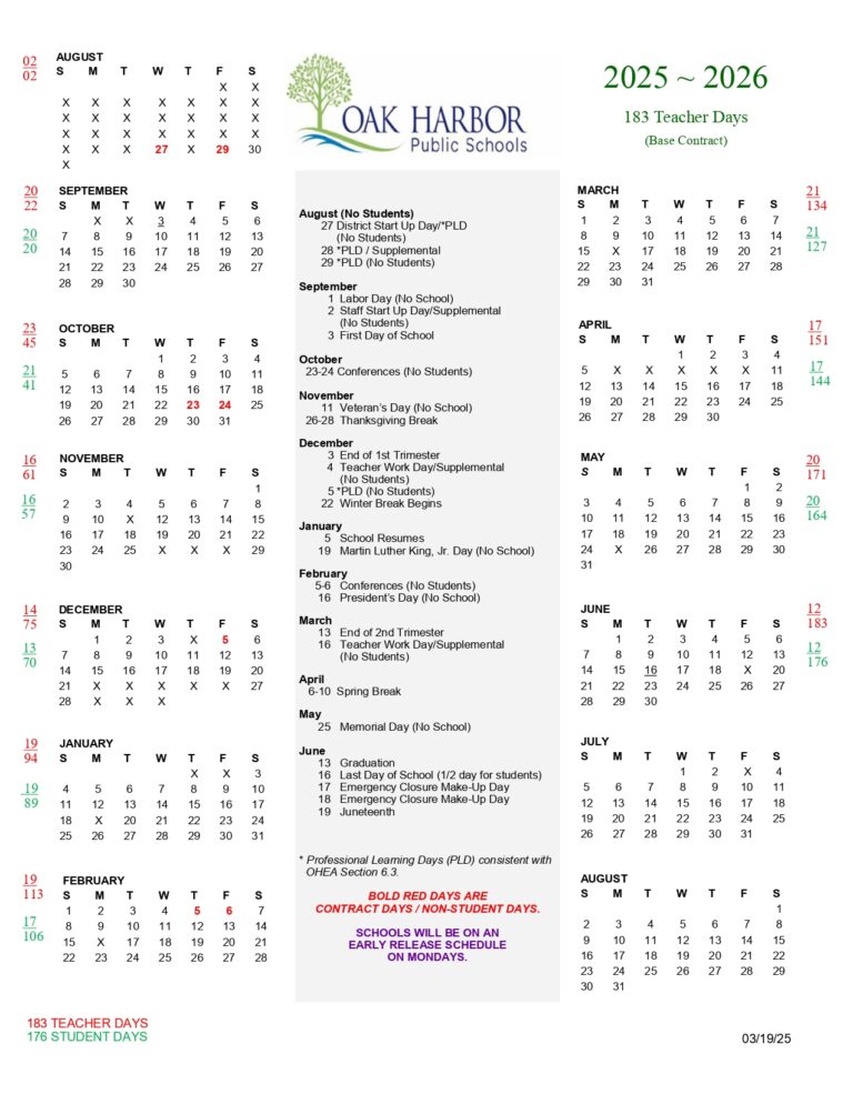 Oak Harbor Public Schools Calendar 25-26 Revised [PDF] - EduCounty