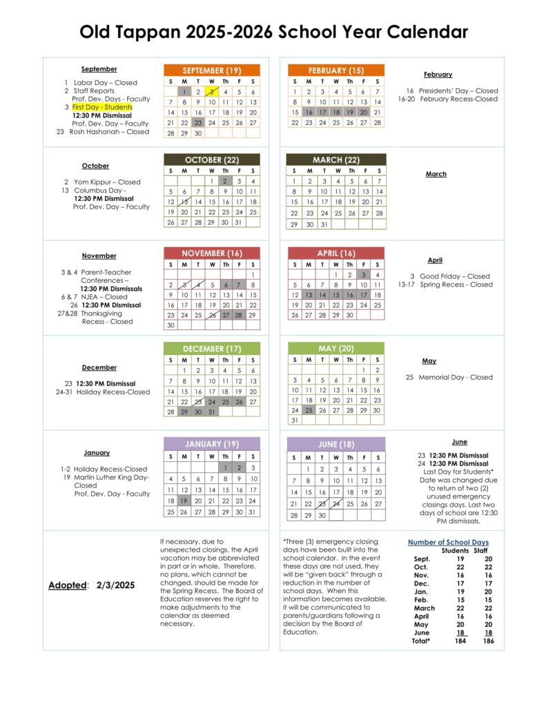 OLD TAPPAN SCHOOL DISTRICT CALENDAR