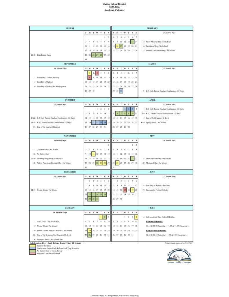 Orting School District Calendar