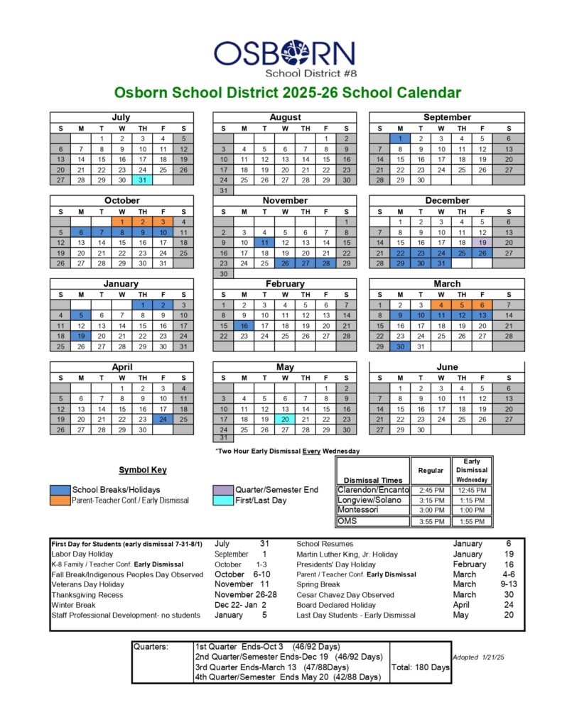 Osborn School District #8 CALENDAR