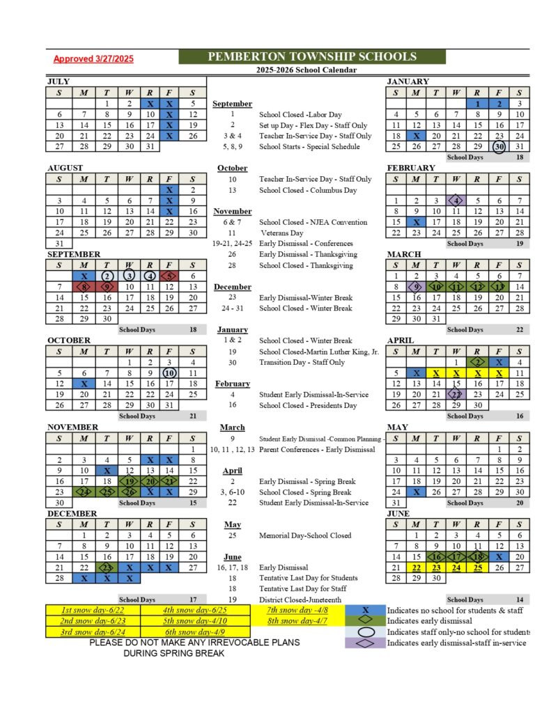 Pemberton Township Schools CALENDAR