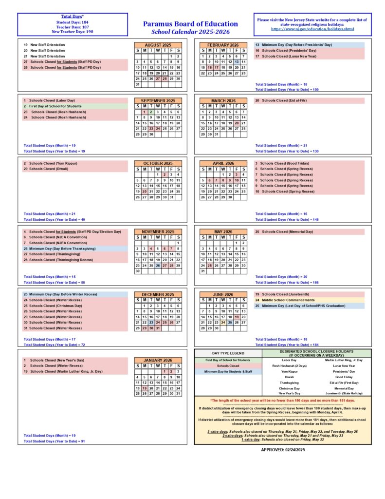 paramus public schools calendar