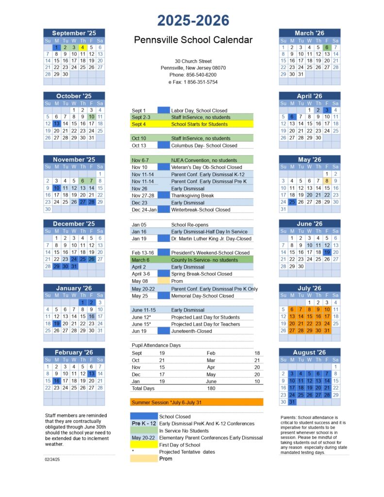 Pennsville School District calendar