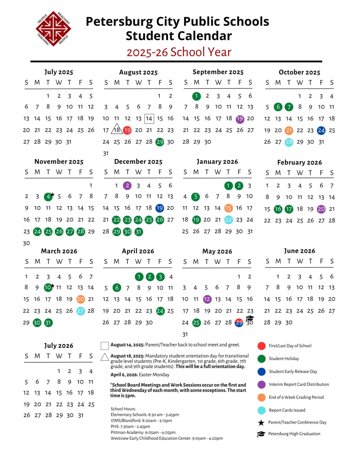 Petersburg City Public Schools Calendar 25 26 Revised PDF EduCounty