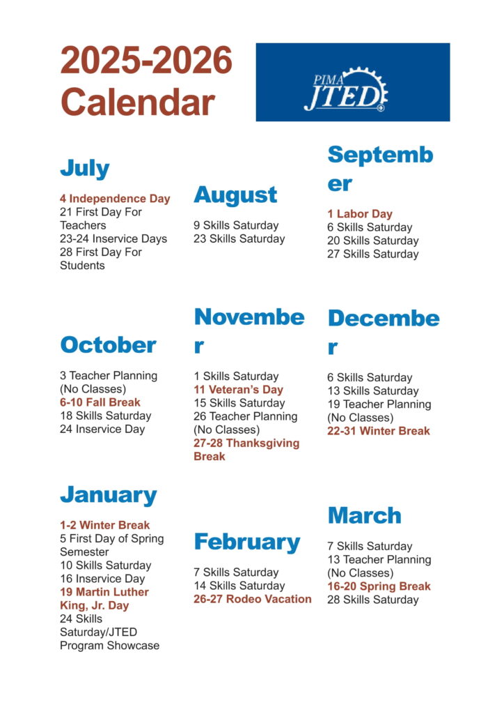 PIMA JTED CALENDAR