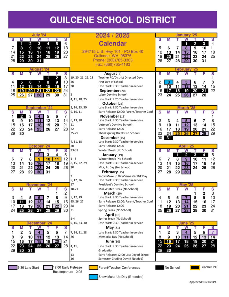 QUILCENE SCHOOL DISTRICT wa Calendar