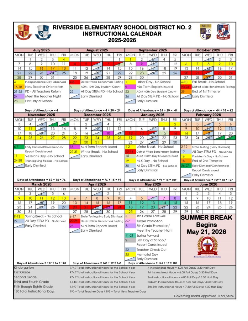 RIVERSIDE ELEMENTARY SCHOOL DISTRICT CALENDAR