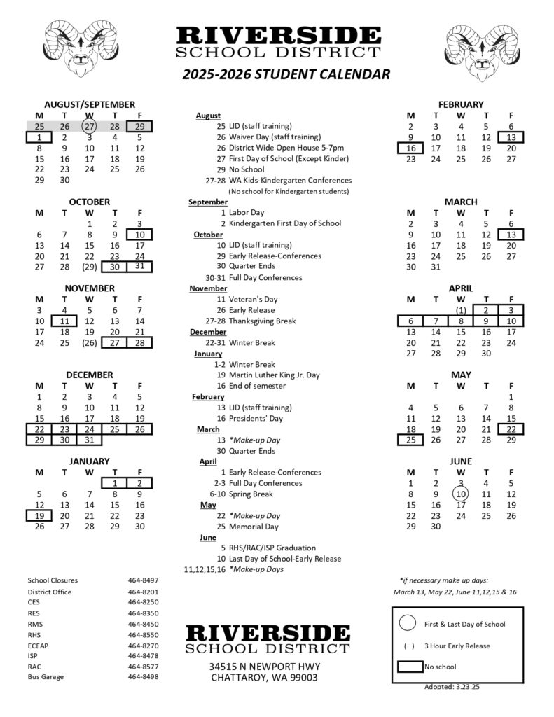 Riverside School District wa Calendar