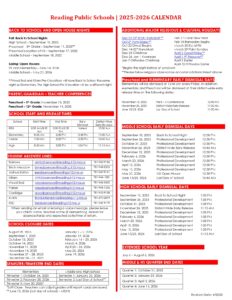 Reading Public Schools CALENDAR
