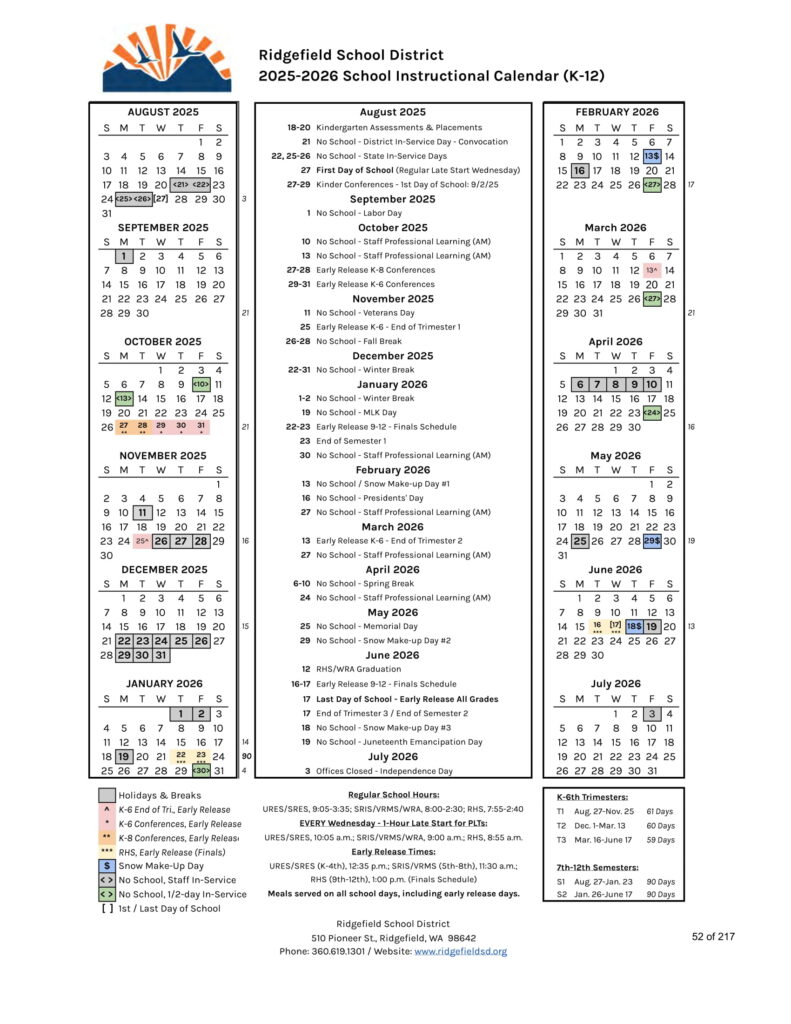 Ridgefield School District calendar