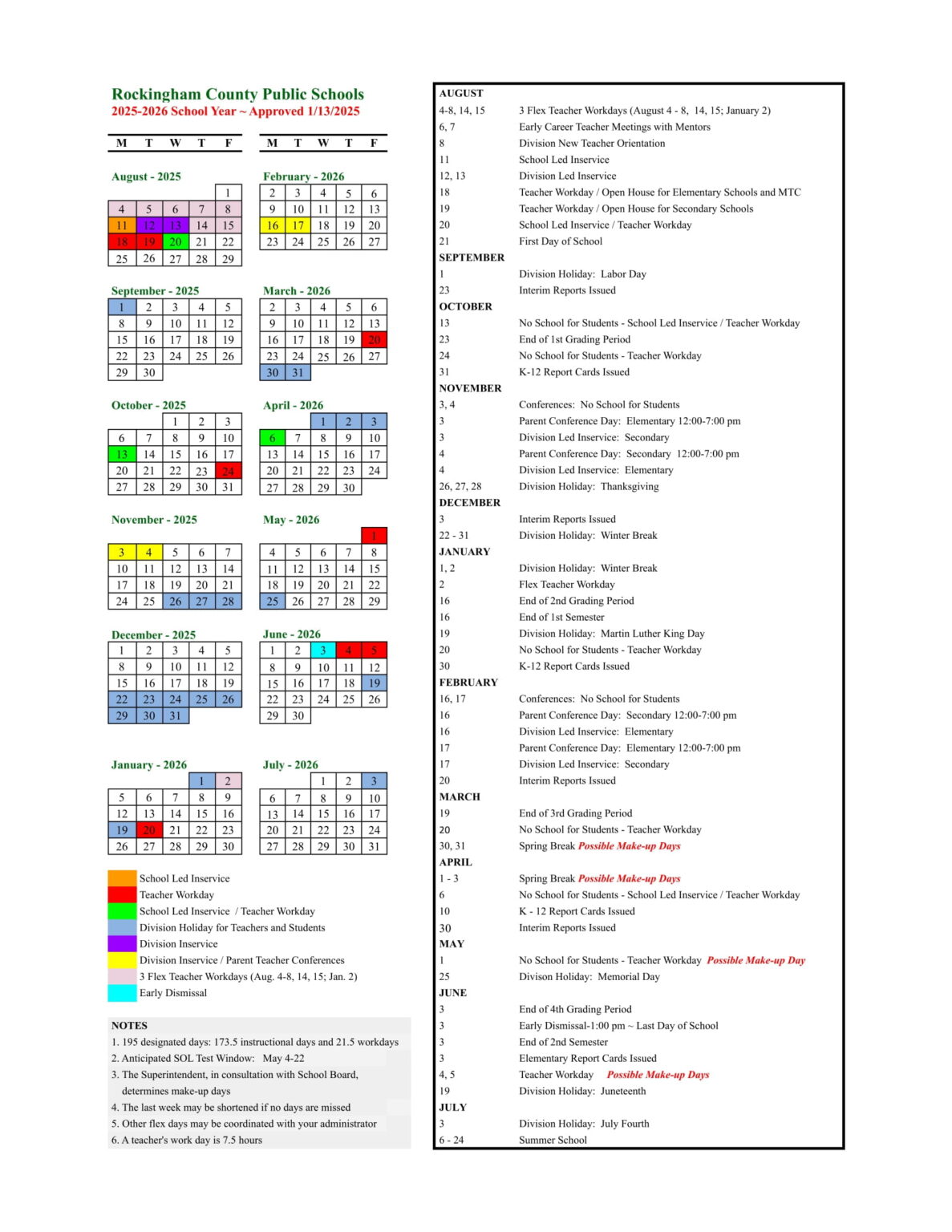 Rockingham County Public Schools Calendar 25 26 Revised PDF EduCounty