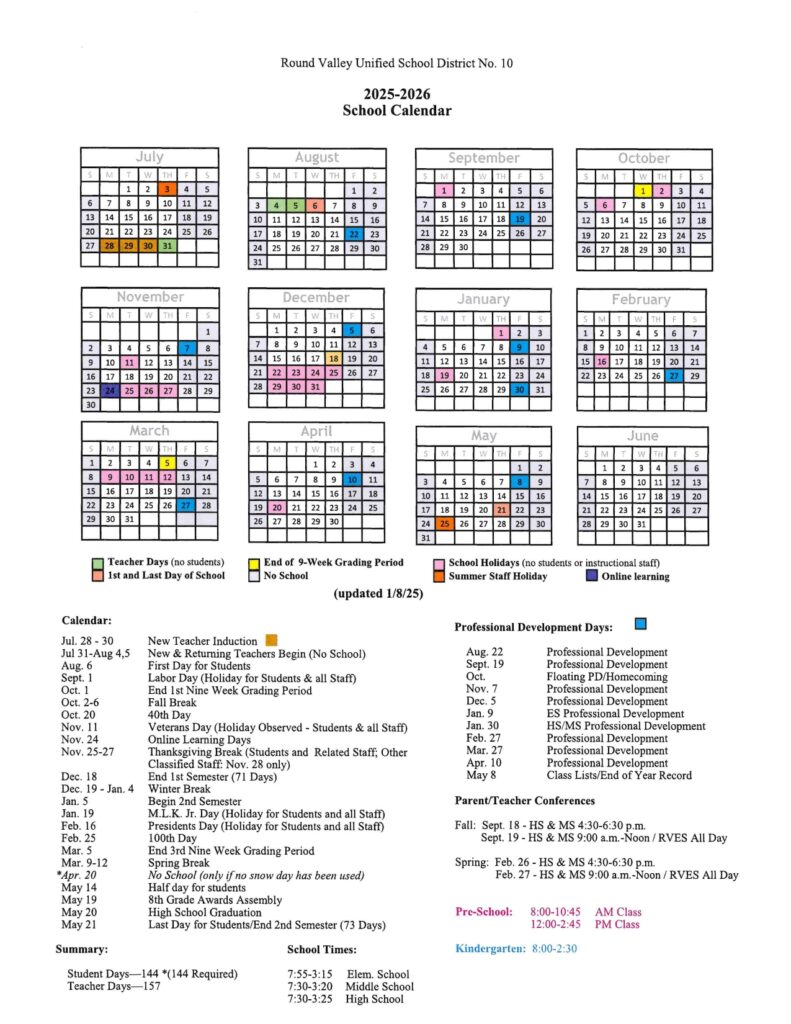Round Valley School District Calendar