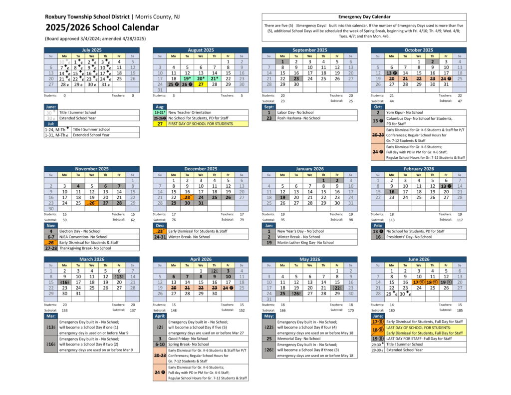 Roxbury Public Schools Calendar