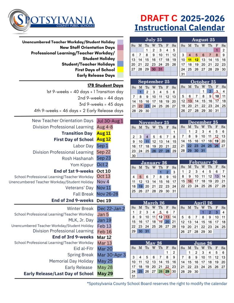 spotsylvania county public schools calendar