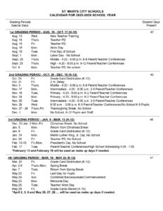 St. Marys City Schools calendar