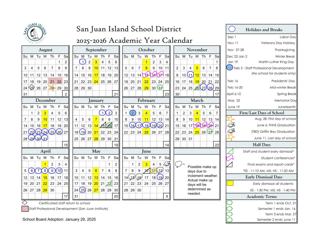 San Juan Island school wa district calendar