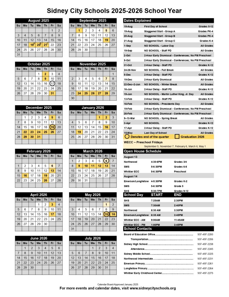 sidney city schools calendar
