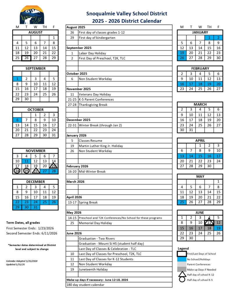 Snoqualmie Valley School District Calendar
