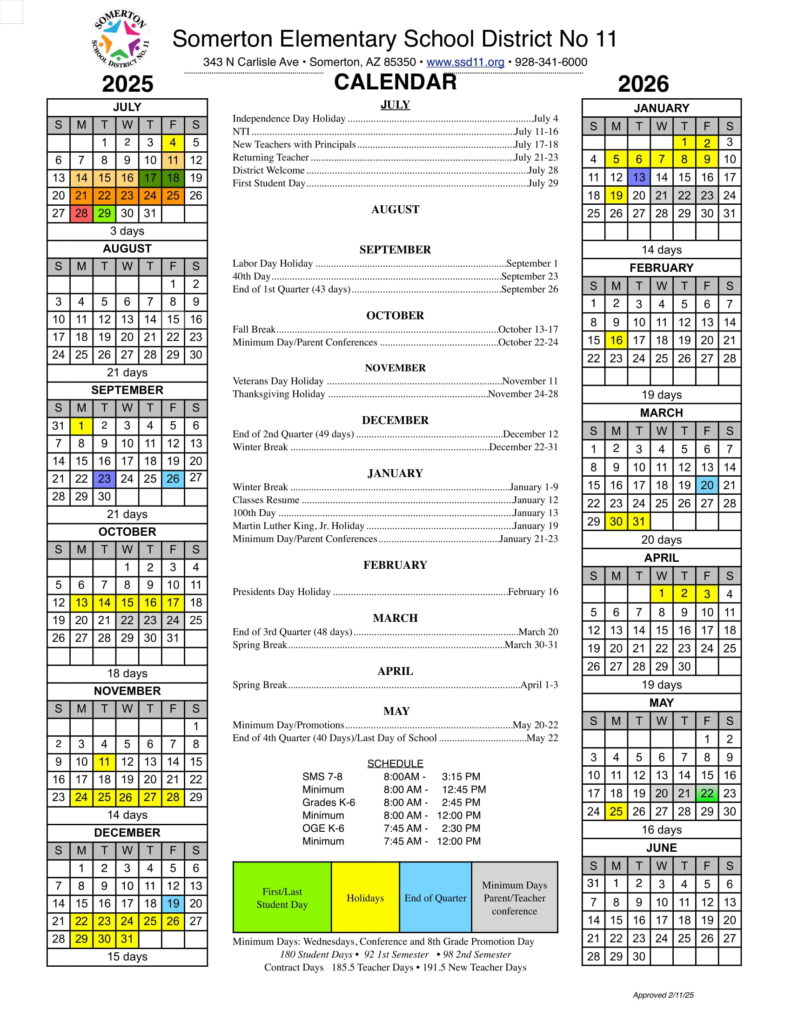somerton school district calendar