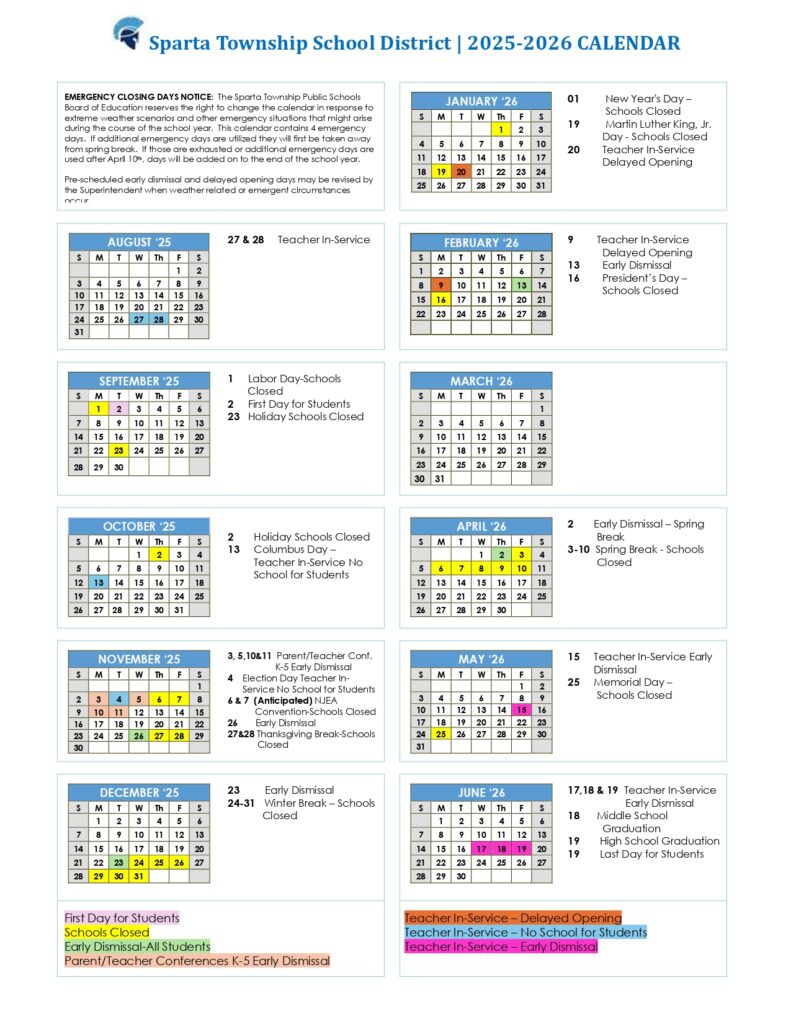 Sparta Township School District calendar